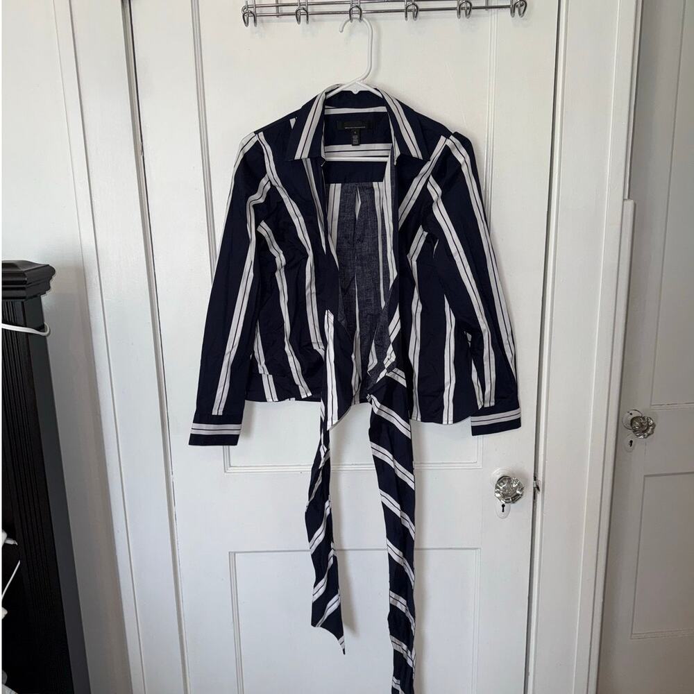 NWOT White House Black Market Wrap Tie Front Striped Blouse Women's size 4